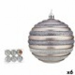 Комплект Коледни Топки Кръгове 10 cm Сребрист Пластмаса (6 броя) - Сезонни и Празнични Декорации