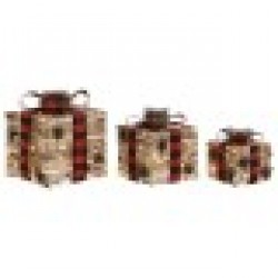 Коледна Украса DKD Home Decor Червен Естествен 25 x 25 x 25 cm (3 Части) - Сезонни и Празнични Декорации