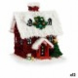 Декоративна фигурка Къща Гирлянда Бял Червен полипропилен PET 19 x 24,5 x 19 cm (12 броя) - Сезонни и Празнични Декорации