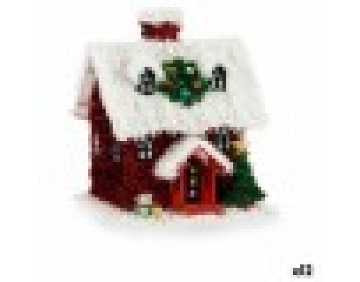 Декоративна фигурка Къща Гирлянда Бял Червен полипропилен PET 19 x 24,5 x 19 cm (12 броя)
