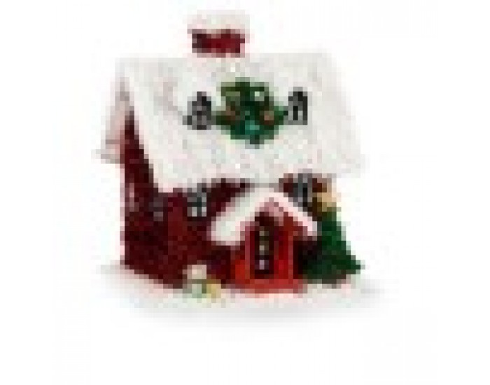 Декоративна фигурка Къща Гирлянда Бял Червен полипропилен PET 19 x 24,5 x 19 cm (12 броя)