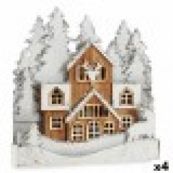 Декоративна фигурка Светлина Селище Бял Кафяв Дървен 44 x 43 x 6 cm (4 броя) - Сезонни и Празнични Декорации