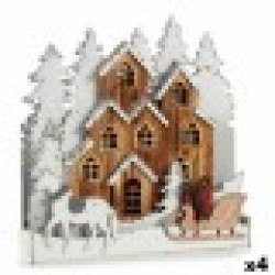 Декоративна фигурка Светлина Селище Бял Кафяв Дървен 44 x 44,5 x 6 cm (4 броя) - Сезонни и Празнични Декорации