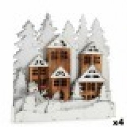 Декоративна фигурка Светлина Селище Бял Кафяв Дървен 44 x 44,7 x 6 cm (4 броя) - Сезонни и Празнични Декорации