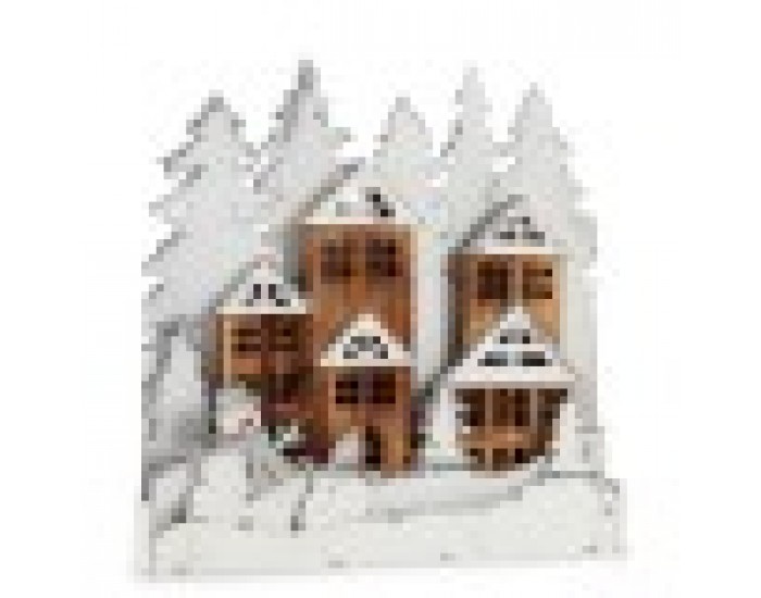Декоративна фигурка Светлина Селище Бял Кафяв Дървен 44 x 44,7 x 6 cm (4 броя) Декоративна фигурка Светлина Селище Бял Кафяв Дървен 44 x 44,7 x 6 cm (4 броя)
