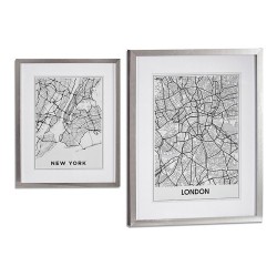 Картина Лондон New York Сребро Дървен Cтъкло (43 x 3 x 53 cm) - Картини, Плакати, Пъзели