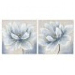 Картина Home ESPRIT Син Бял Пластно Дървен MDF Цвете Традиционен 40 x 2,5 x 40 cm (2 броя) - Дневна