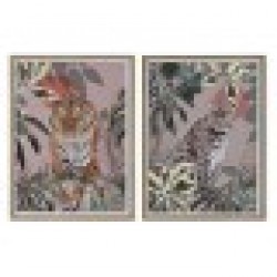 Картина Home ESPRIT Червен Зелен Колониален Златен Джунгла 45 x 2,5 x 60 cm (2 броя) - Дневна