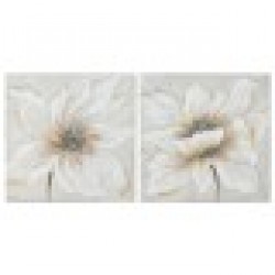 Картина Home ESPRIT Бял Бежов Пластно Дървен MDF Цвете романтичен 50 x 2,5 x 50 cm (2 броя) - Картини, Плакати, Пъзели