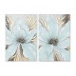 Картина Home ESPRIT Син Златен Пластно Дървен MDF Цвете Shabby Chic 60 x 3 x 90 cm (2 броя) - Дневна