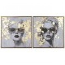Картина Home ESPRIT Златен chica 70 x 3,5 x 70 cm (2 броя) - Картини, Плакати, Пъзели