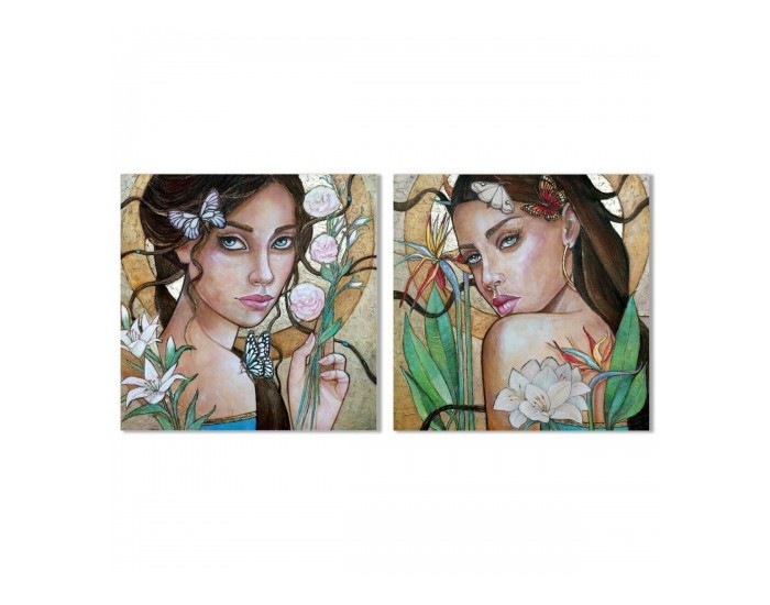 Картина DKD Home Decor Дама Тропически (80 x 3 x 80 cm) (2 броя)