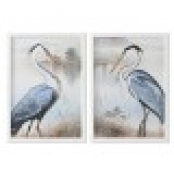 Картина Home ESPRIT Син Бял Птици Ориенталски 50 x 2,5 x 70 cm (2 броя) - Дневна