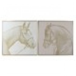 Картина Home ESPRIT Бежов Златен Пурпурин Кон 103 x 4,5 x 103 cm (2 броя) - Картини, Плакати, Пъзели