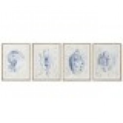 Картина Home ESPRIT Средиземноморско Раковина 45 x 2,5 x 60 cm (4 броя) - Дневна