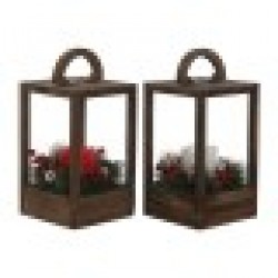Latern Home ESPRIT Бял Кафяв Червен Дървен 16 x 16 x 26 cm (2 броя) - Настолни лампи