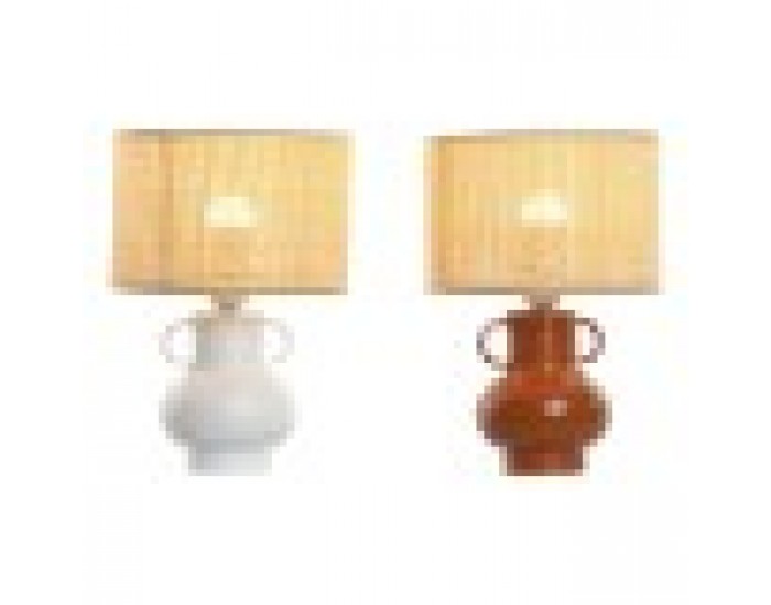 Настолна лампа Home ESPRIT Бял Естествен теракота Метал Бамбук 50 W 220 V 22 x 22 x 33 cm (2 броя)