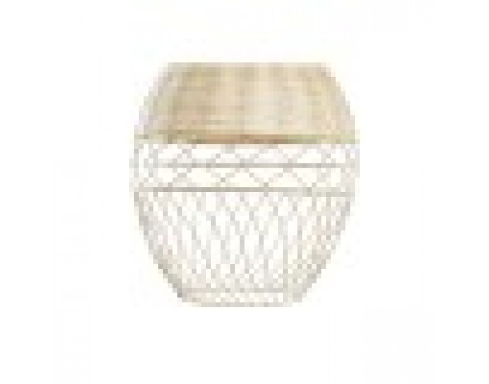 Полилей DKD Home Decor Метал Бял Светло кафяв Pатан 50 W (30 x 30 x 38 cm)