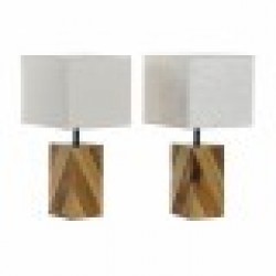 Настолна лампа DKD Home Decor 25,5 x 25,05 x 52 cm Ела Естествен Бежов Метал Сметана 220 V 60 W 25 x 25 x 21 cm (2 броя) - Настолни лампи