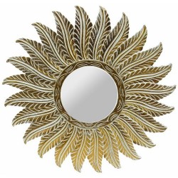 Стенно огледало DKD Home Decor Кристал Пера Златен Алуминий Дърво манго Индианец (90 x 3 x 90 cm) - Тоалетки и Огледала