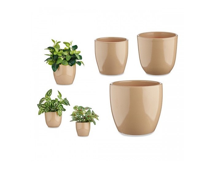 Комплект Саксии за цветя Бежов Глина (3 Части) (22,5 x 18,5 x 22,5 cm)