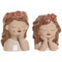 Саксия Home ESPRIT Бял Бежов Розов Dolomite chica 12 x 14 x 18 cm (2 броя) - Стоки за Градинарство, Саксии, Системи за поливане