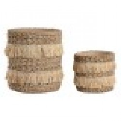 Комплект саксии Home ESPRIT Кафяв Рафия Цимент Тропически 23 x 22 x 25 cm - Стоки за Градинарство, Саксии, Системи за поливане