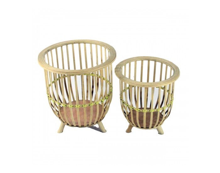 Комплект саксии DKD Home Decor Естествен Светло кафяв Бамбук Град (35 x 35 x 37 cm)