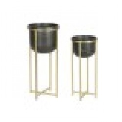 Комплект саксии DKD Home Decor 28,5 x 28,5 x 65,5 cm 28 x 28 x 65 cm Черен Златен Метал - Стоки за Градинарство, Саксии, Системи за поливане