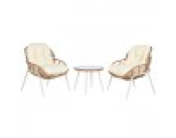 Комплект от Маса и 2 Кресла Home ESPRIT Бял Бежов Сив Метал Кристал синтетичен ратан 55 x 55 x 47 cm