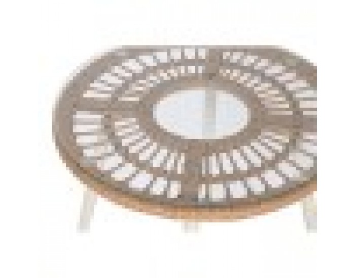 Комплект от Маса и 2 Кресла Home ESPRIT Бял Бежов Сив Метал Кристал синтетичен ратан 55 x 55 x 47 cm