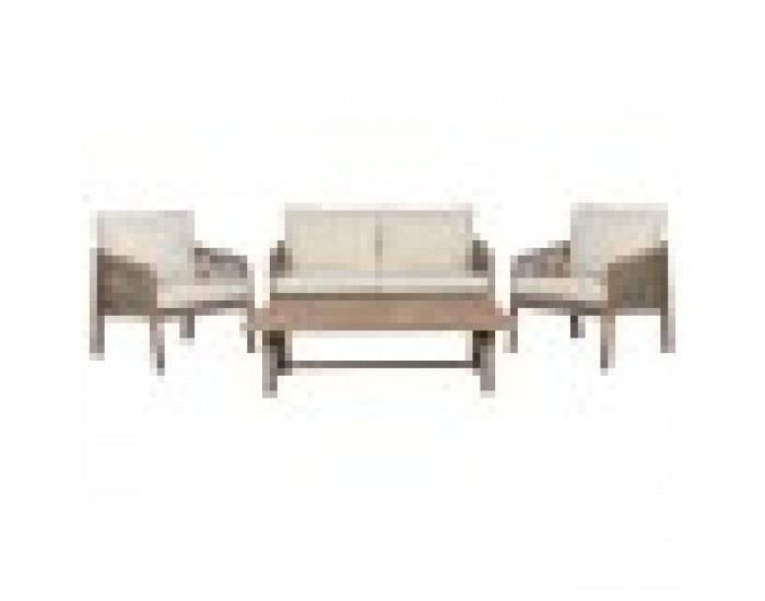 Комплект от Маса и 3 Кресла Home ESPRIT Кафяв Въже Aкациево дърво 138 x 79 x 83 cm Комплект от Маса и 3 Кресла Home ESPRIT Кафяв Въже Aкациево дърво 138 x 79 x 83 cm