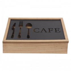 Органайзер за Прибори DKD Home Decor Черен Метал Кафяв Vintage Дървен MDF (25 x 18 x 6 cm) - Кутии, Органайзери и Други продукти за съхранение