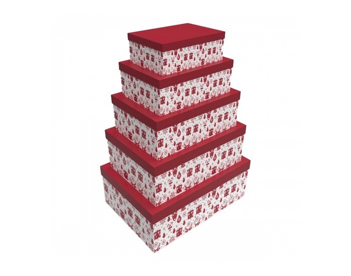 Комплект Кутии за Подреждане една върху друга DKD Home Decor Бял Червен Картон Царица 50 x 35 x 25 cm (5 броя)