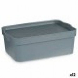 Кутия за Съхранение с Капак Сив Пластмаса 6 L (21,5 x 11 x 32 cm) (12 броя) - Кутии, Органайзери и Други продукти за съхранение