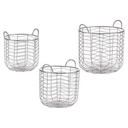 Комплект кошове Кръгъл Сребрист Метал (3 pcs) - Gift decor