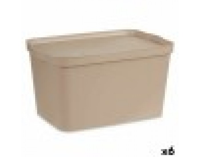 Кутия за Съхранение с Капак Бежов Пластмаса 24 L 29,3 x 24,5 x 45 cm (6 броя)