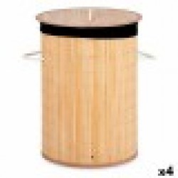 Кош за Мръсни Дрехи Естествен Черен Метал Бамбук 48 L Дървен MDF (4 броя) - Кутии, Органайзери и Други продукти за съхранение