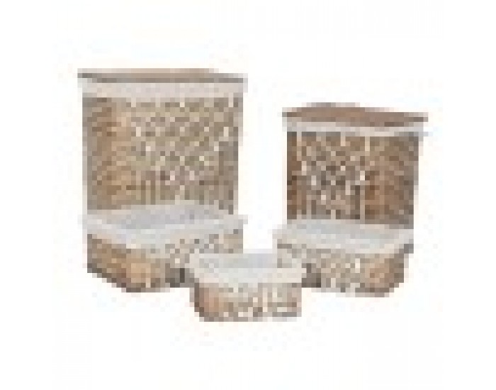 Кош за Мръсни Дрехи Home ESPRIT Бял Естествен плетена ракита Shabby Chic 47 x 35 x 55 cm 5 Части