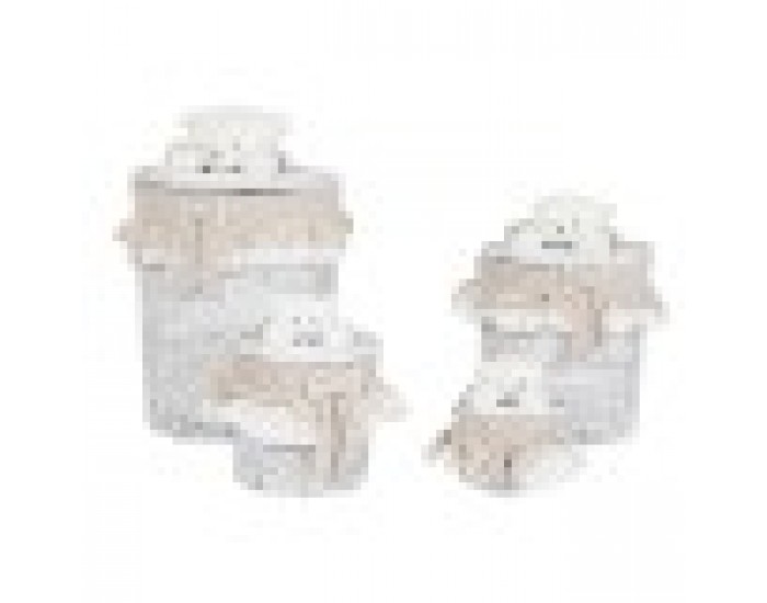 Кош за Мръсни Дрехи Home ESPRIT Бял Бежов плетена ракита Shabby Chic 45 x 45 x 68 cm 4 Части