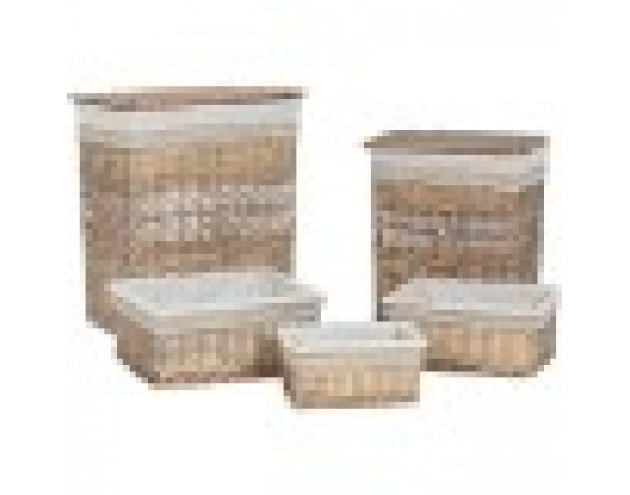 Кош за Мръсни Дрехи Home ESPRIT Бежов Естествен плетена ракита Shabby Chic 47 x 35 x 55 cm 5 Части