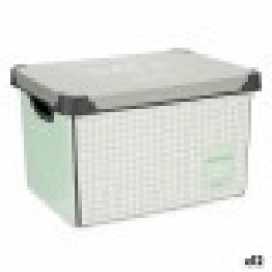 Кутия за Съхранение с Капак Home Кариран Сив Пластмаса 17 L 28 x 22 x 37 cm (12 броя) - Кутии, Органайзери и Други продукти за съхранение