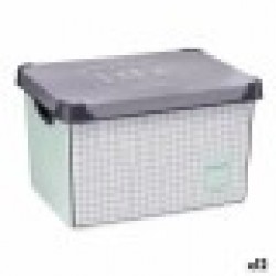Кутия за Съхранение с Капак Home Кариран 22 L Сив Пластмаса 29 x 23,5 x 39 cm (12 броя) - Кутии, Органайзери и Други продукти за съхранение