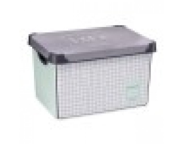 Кутия за Съхранение с Капак Home Кариран 22 L Сив Пластмаса 29 x 23,5 x 39 cm (12 броя)