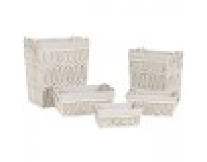 Кош за Мръсни Дрехи Home ESPRIT Бял Естествен Метал Shabby Chic 42 x 32 x 51 cm 5 Части