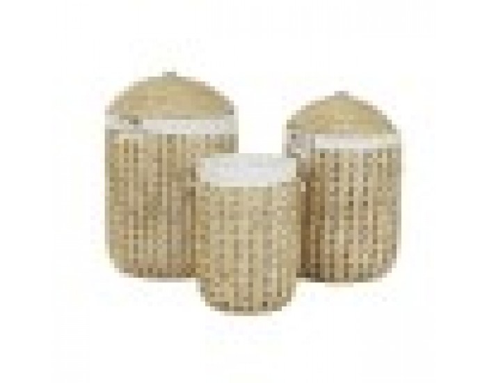 Кош за Мръсни Дрехи Home ESPRIT Бял Естествен 3 Части 46 x 46 x 69 cm