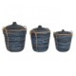 Игра на Кошници DKD Home Decor Черен Син Pатан Boho (51 x 51 x 65 cm) - Кутии, Органайзери и Други продукти за съхранение