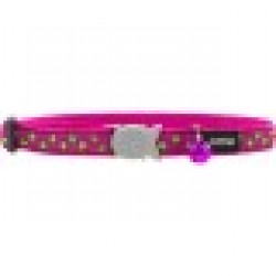 Кучешки Нашийник Red Dingo STYLE STARS LIME ON HOT PINK 41-63 cm - Домашни любимци