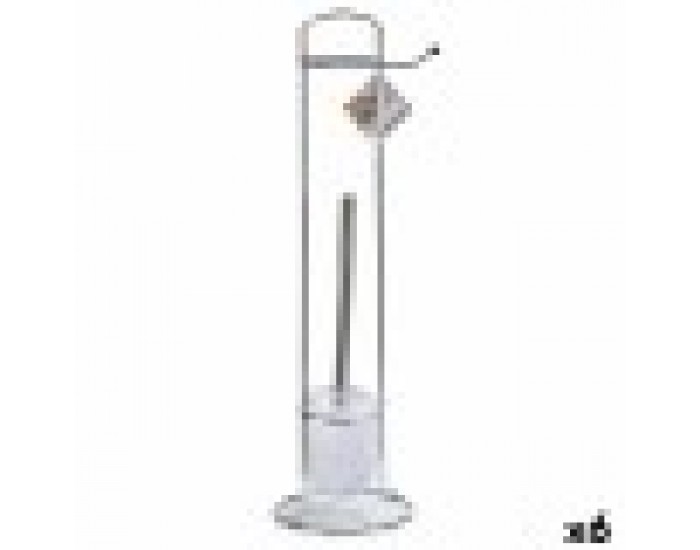 Поставка за Тоалетна Хартия с Поставка за Четка Бял Сребрист Метал 16,5 x 59 x 16,5 cm (6 броя)