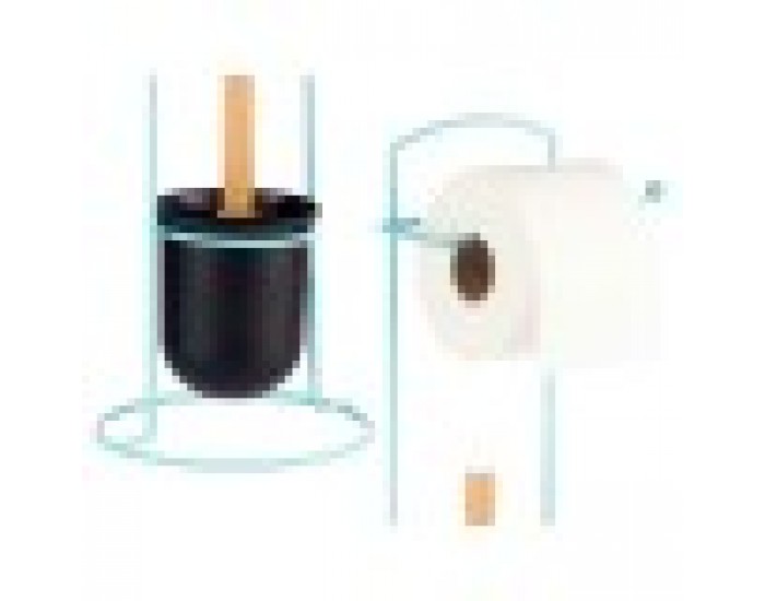 Поставка за Тоалетна Хартия Син Метал Бамбук 17 x 57 x 16,5 cm (6 броя)